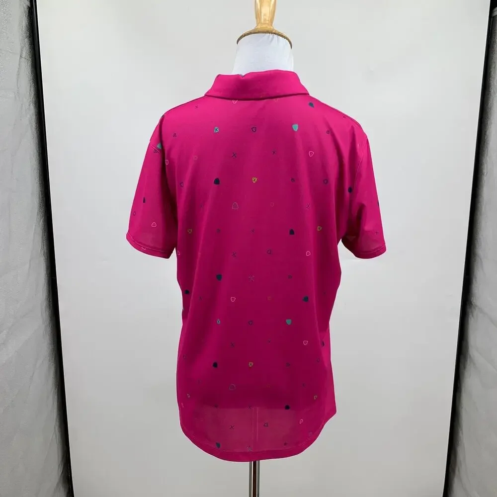 Nike Polo Shirt Women L Large Honeysuckle Dri Fit Allover Print Performance Golf